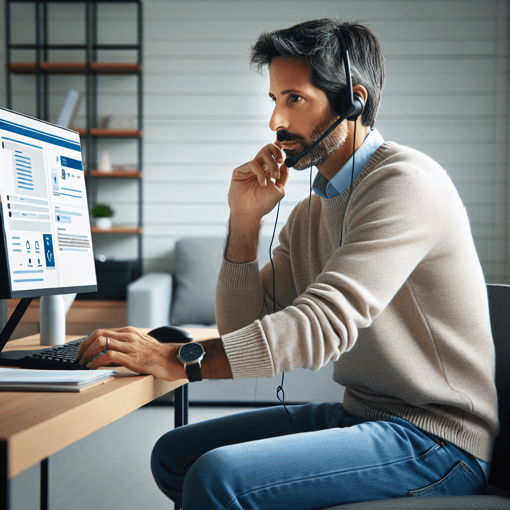 Foto de um técnico informático a dar suporte telefónico